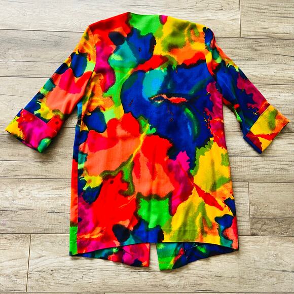 Vintage Colorful Artsy Women's Open Lightweight Blazer Cardigan Blouse Top Shirt - Picture 7 of 7